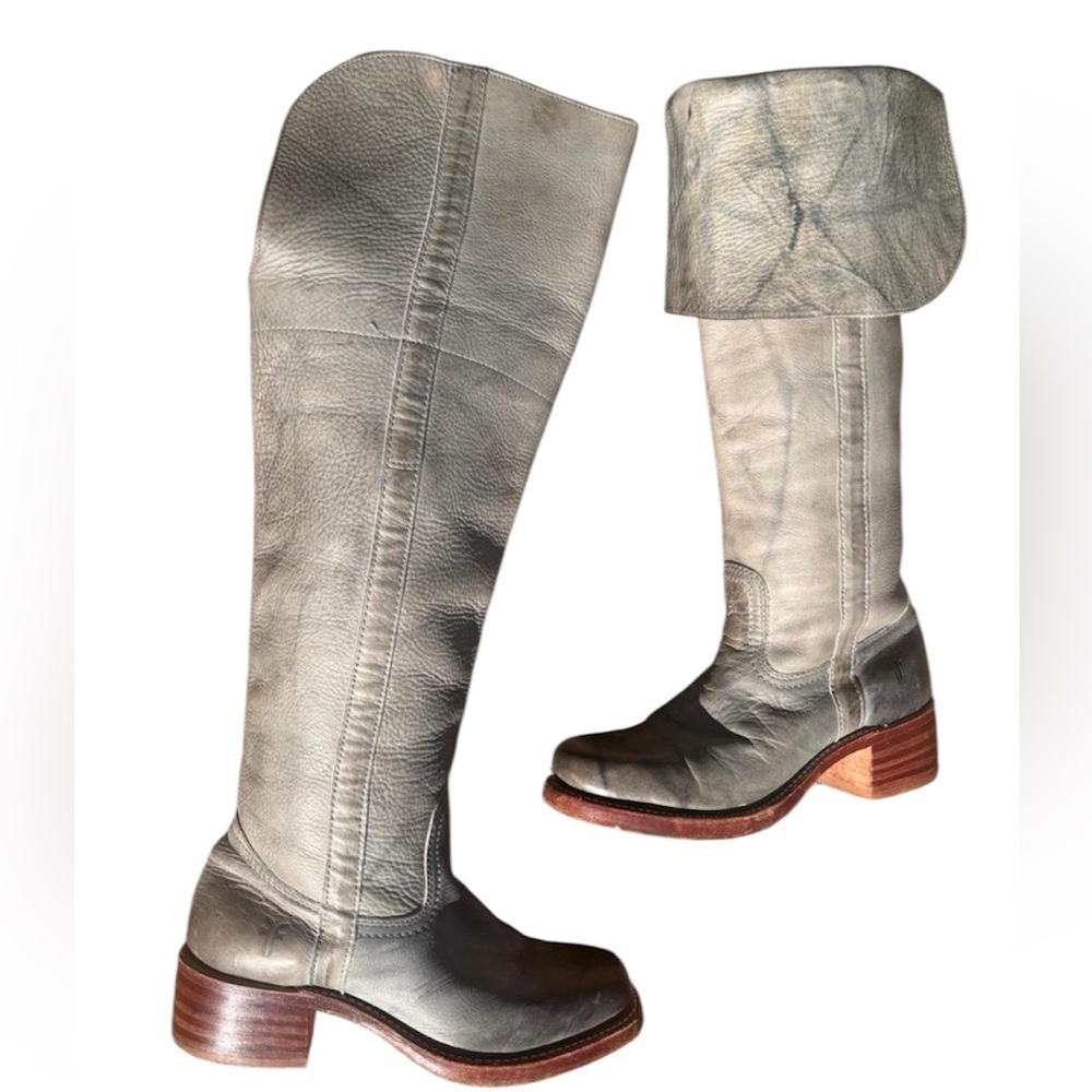 FRYE Over the Knee Tall Campus Boots RARE Blue Grey Size 9